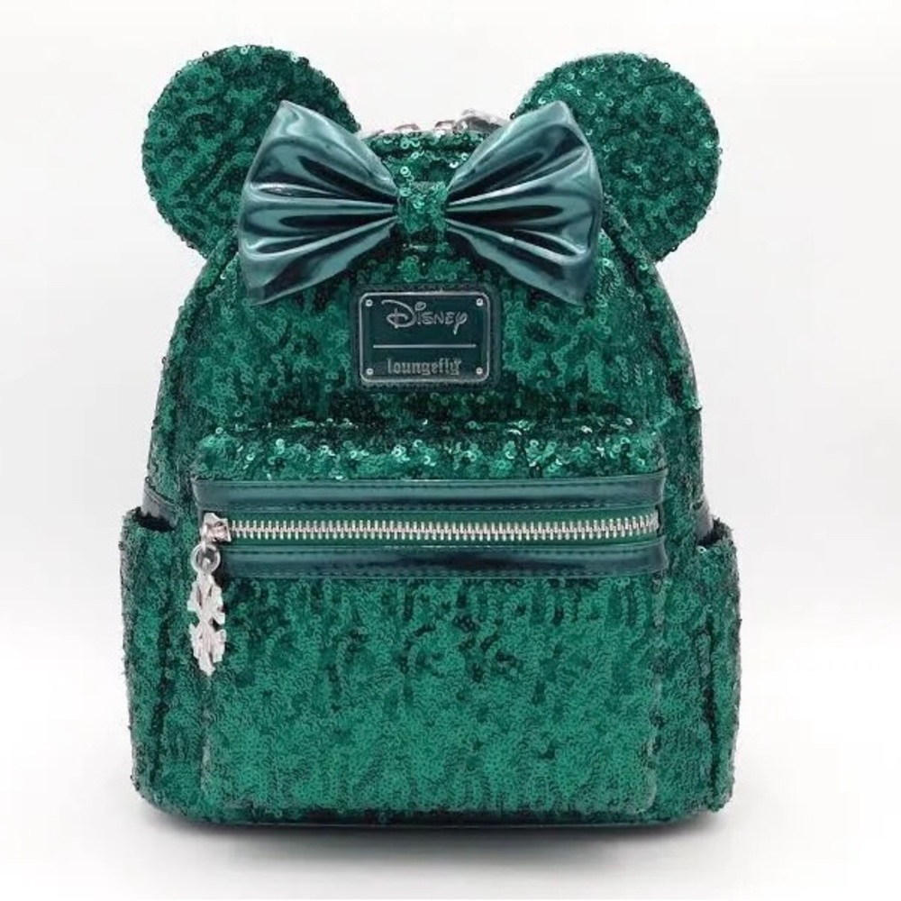 Loungefly X Minnie Mouse Emerald Sequin Mini Backpack LE 600 US! RARE